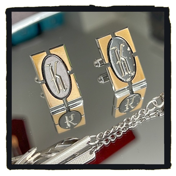 💕Vintage Hickok Monogram K Cufflinks & Tie Clip Set💕 - Picture 3 of 7